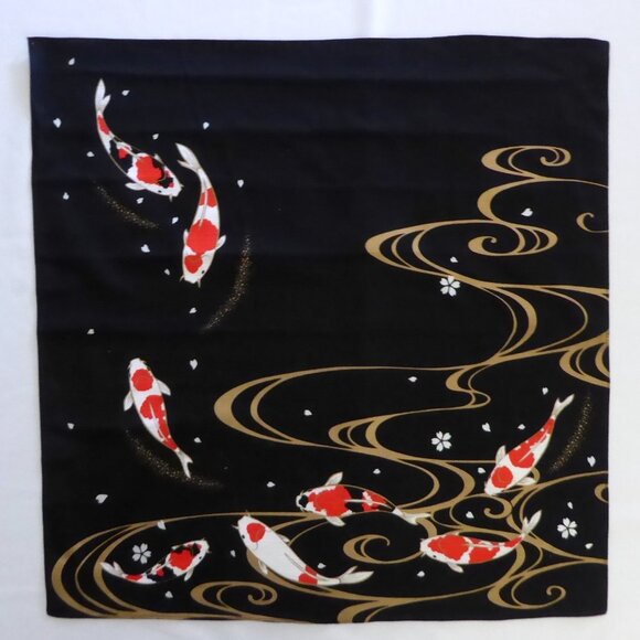 VINTAGE NEW JAPANESE JAPAN 20” KOI FISH CARP FUROSHIKI WRAPPING CLOTH FABRIC - Picture 1 of 8